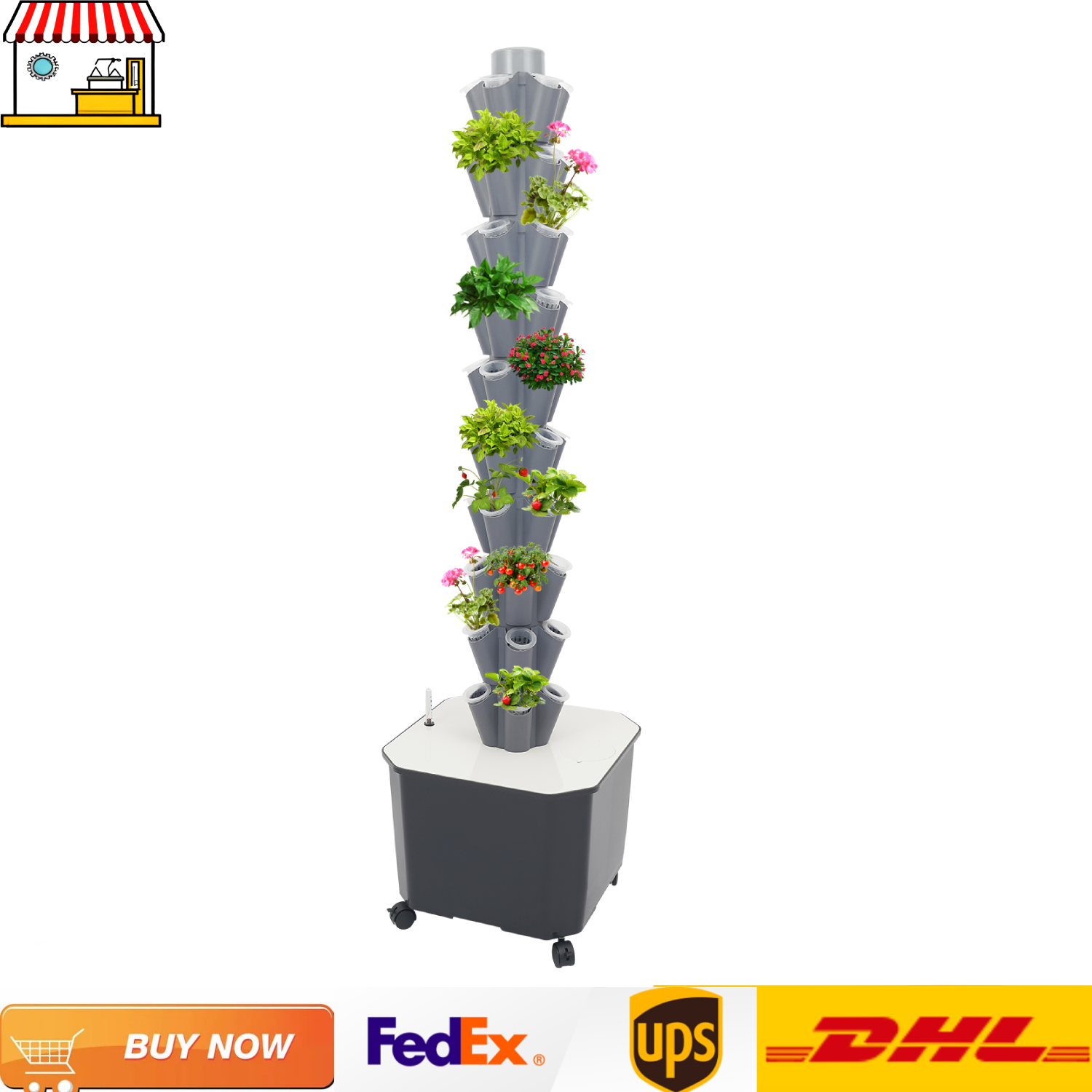 Vertical Planter Tower - 50-Holes Hydroponic Tower with Water Pump