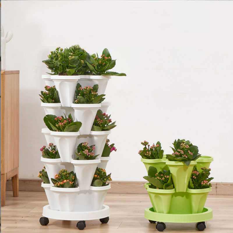 Vertical Planter Tower - Self Watering System Growing Strawberries Plant